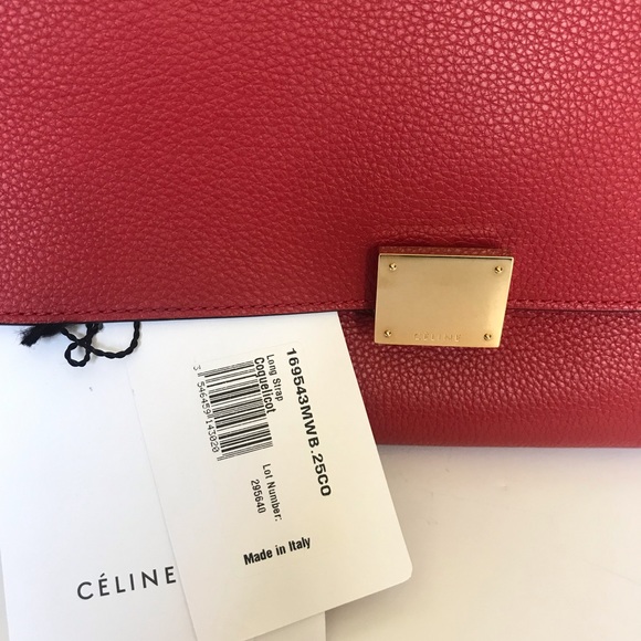 Authentic CELINE Trapeze Red Pebbled Suede Leather - Picture 7 of 8